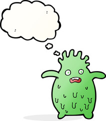 cartoon funny slime monster with thought bubble