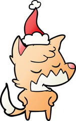 friendly gradient cartoon of a fox wearing santa hat