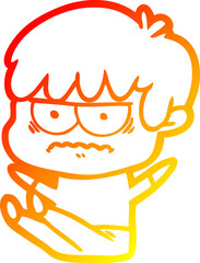 warm gradient line drawing annoyed cartoon boy