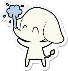 sticker of a cute cartoon elephant spouting water