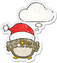 cute christmas owl and thought bubble as a distressed worn sticker