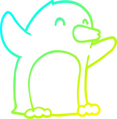 cold gradient line drawing cartoon excited penguin