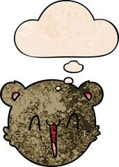 cute cartoon teddy bear face and thought bubble in grunge texture pattern style