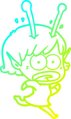 cold gradient line drawing cartoon shocked alien girl