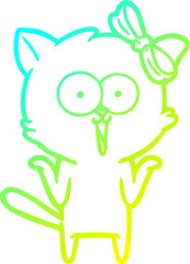 cold gradient line drawing cartoon cat