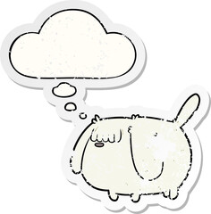 funny cartoon dog and thought bubble as a distressed worn sticker