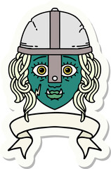 orc fighter character face with banner sticker