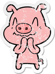 distressed sticker of a nervous cartoon pig