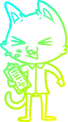cold gradient line drawing cartoon salesman cat hissing