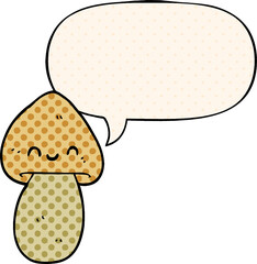 cartoon mushroom and speech bubble in comic book style
