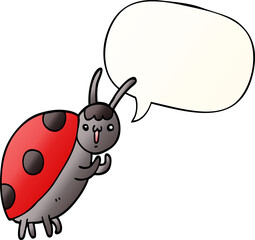 cute cartoon ladybug and speech bubble in smooth gradient style