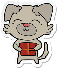 Obraz premium sticker of a cartoon dog with present