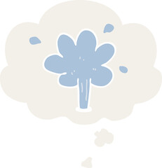 cartoon squirting water and thought bubble in retro style
