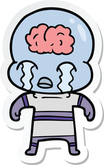 Fototapeta premium sticker of a cartoon big brain alien crying