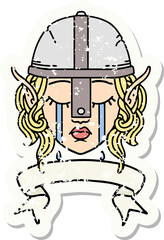 crying elf fighter character face with banner illustration
