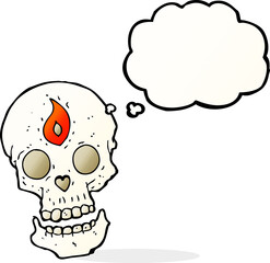 cartoon mystic skull with thought bubble