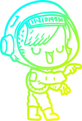 cold gradient line drawing cartoon astronaut woman