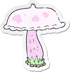 retro distressed sticker of a cartoon mushroom