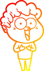 warm gradient line drawing cartoon happy man