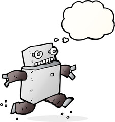 cartoon running robot with thought bubble