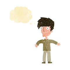 cartoon happy man with thought bubble