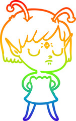 rainbow gradient line drawing cartoon alien girl