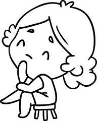 line drawing of a cute kawaii lady
