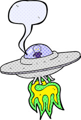 comic book speech bubble cartoon alien flying saucer