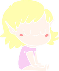 happy flat color style cartoon elf girl