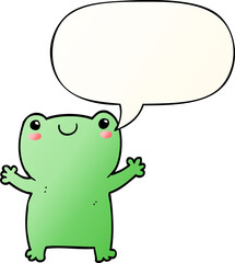 cute cartoon frog and speech bubble in smooth gradient style