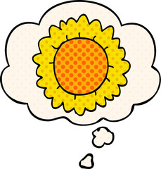 cartoon flower and thought bubble in comic book style