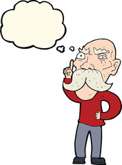 cartoon annoyed old man with thought bubble
