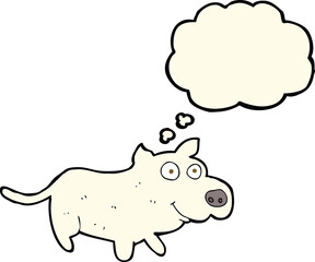 cartoon happy little dog with thought bubble