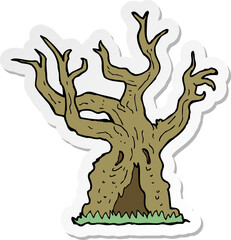 sticker of a cartoon spooky old tree