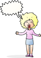 cartoon loud woman with speech bubble