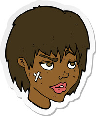 sticker of a cartoon woman with plaster on face