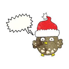 speech bubble textured cartoon owl wearing christmas hat