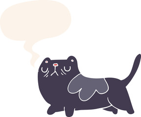 cartoon cat and speech bubble in retro style
