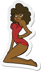 sticker of a cartoon pin-up woman