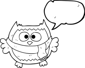 speech bubble cartoon owl wearing scarf