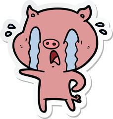 sticker of a crying pig cartoon
