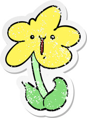 distressed sticker of a cartoon flower