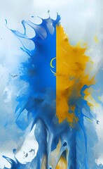 Ukraine theme abstract background. Ukraine theme background. Blue and yellow colors of the Ukrainian flag. Emotions of pain, suffering, struggle and fight. AI-generated digital illustration, abstract 