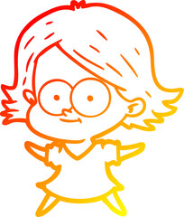 Obraz premium warm gradient line drawing happy cartoon girl
