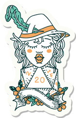 elf bard with natural twenty dice roll sticker