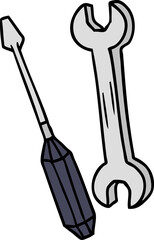 cartoon doodle of a spanner and a screwdriver