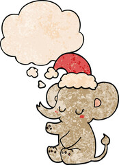 cute christmas elephant and thought bubble in grunge texture pattern style