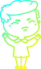 cold gradient line drawing cartoon annoyed man