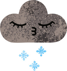 retro illustration style cartoon storm snow cloud