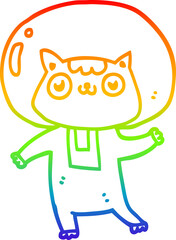 rainbow gradient line drawing cartoon space cat